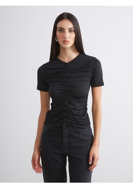Yeni Sezon V Yaka Büzgülü Bluz
