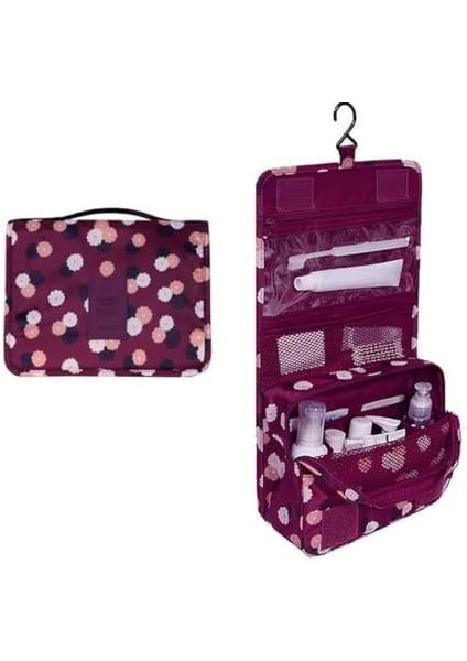 Ecoform Su Geçirmez Organizer Askılı Seyahat Kozmetik Makyaj Çantası Bordo Çiçekli modelleri