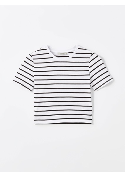 Yeni Sezon Bisiklet Yaka Çizgili Kısa Kollu Kadın Crop indirimleri