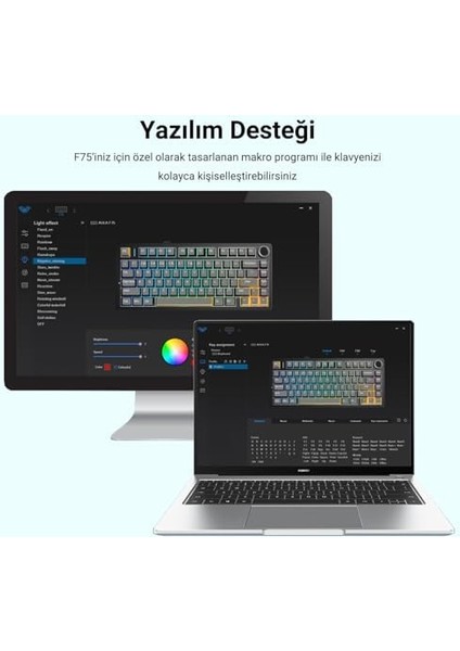 F75 Mekanik Rgb Tkl Nimbus V3 Switch Kablosuz Makrolu Hot Swap Klavye Buz Mavisi modelleri