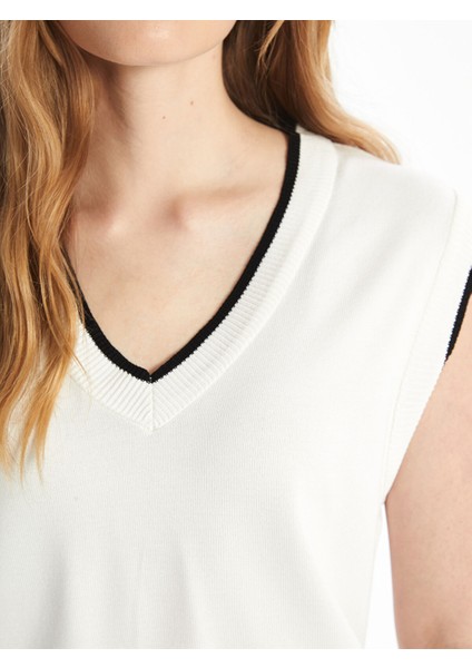 Yeni Sezon Kadın V Yaka Düz Triko Süveter modelleri