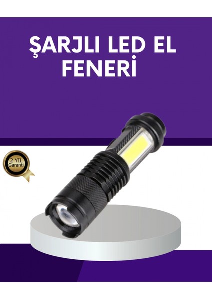 Şarjlı Mini LED El Feneri 2000 Lümen Su Geçirmez