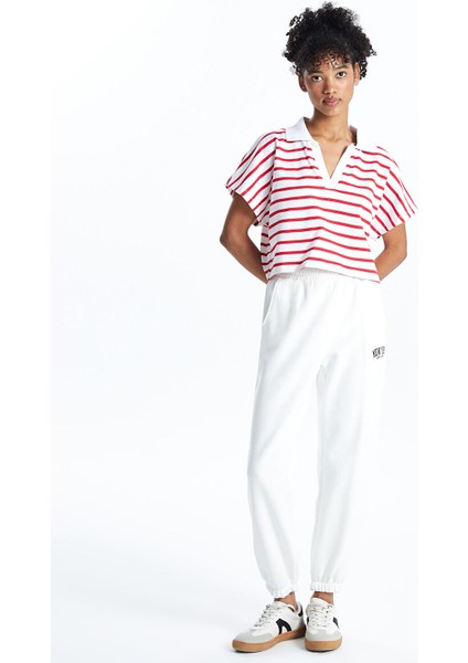 Yeni Sezon Polo Yaka Çizgili Kısa Kollu Oversize Kadın Crop modelleri