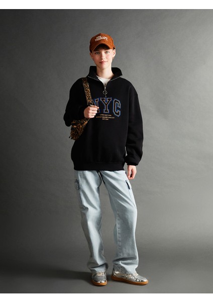 Yeni Sezon Dik Yaka Baskılı Oversize Kadın Kalın Sweatshirt fiyatları