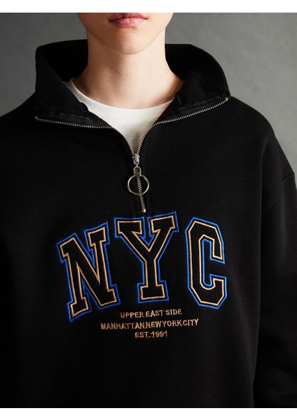 Yeni Sezon Dik Yaka Baskılı Oversize Kadın Kalın Sweatshirt modelleri