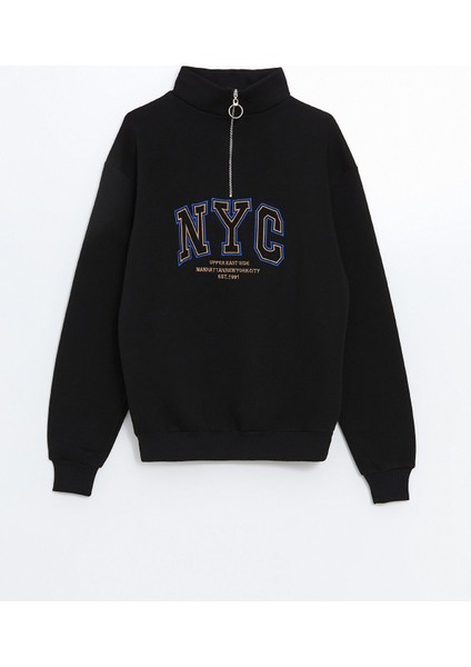 Yeni Sezon Dik Yaka Baskılı Oversize Kadın Kalın Sweatshirt indirimleri