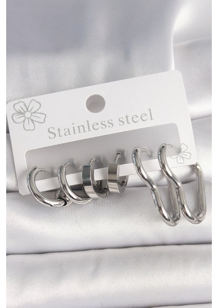 316L Çelik Gümüş Renk Kalp Halka Model Kadın Küpe Seti - TJ-BKP10381