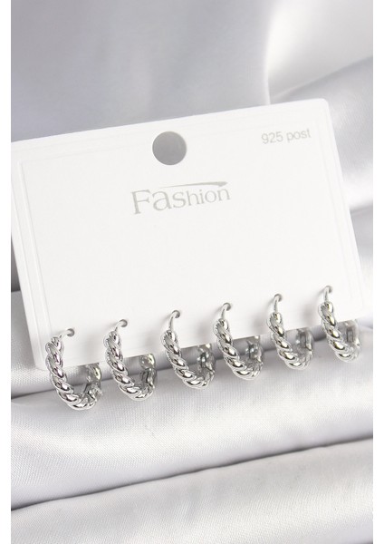 925 Ayar Gümüş Çivi Pirinç Gümüş Renk Sarmal Halka Model Kadın Küpe Seti - TJ-BKP10416