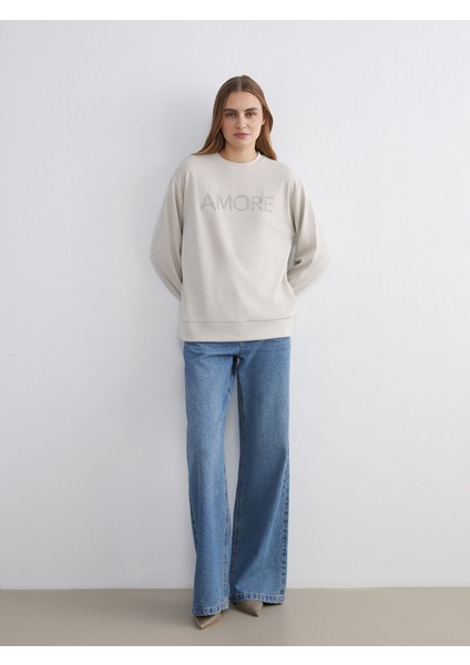 Yeni Sezon Bisiklet Yaka Taşlı Kadın Sweatshirt fiyatları