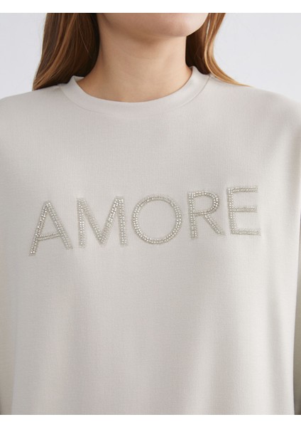 Yeni Sezon Bisiklet Yaka Taşlı Kadın Sweatshirt modelleri