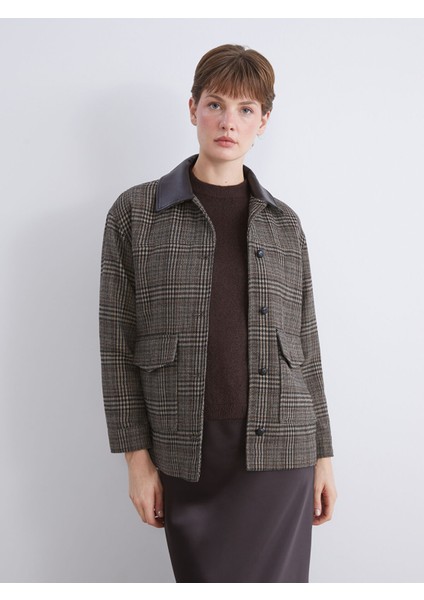 Yeni Sezon Gömlek Yaka Ekose Oversize Kadın Kaşe Ceket fiyatları