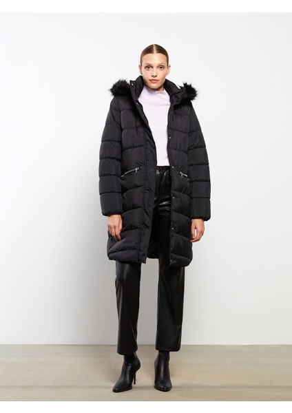 Yeni Sezon Kadın Kapüşonlu Düz Şişme Mont