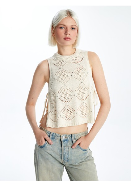 Yeni Sezon Bisiklet Yaka Ajurlu Kadın Triko Süveter