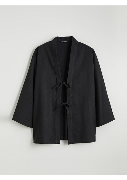 Yeni Sezon Şal Yaka Çizgili Oversize Kadın Kimono indirimleri