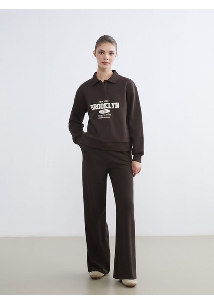 Yeni Sezon Polo Yaka Brooklyn Baskılı Kadın Kalın Sweatshirt fiyatları