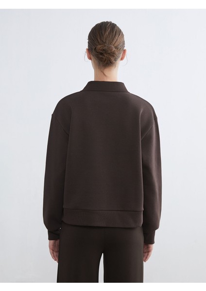 Yeni Sezon Polo Yaka Brooklyn Baskılı Kadın Kalın Sweatshirt fırsatları