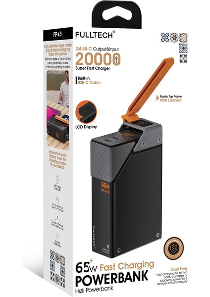 FP43 20000MAH 65W Süper Hızlı Şarj Powerbank | LCD Akıllı Ekran, Dahili Usb-C Kablo, 2×usb-C Çıkış, Düşük Isı Koruması