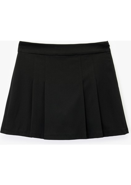 Viskon Karışımlı Pileli Mini Şort Etek