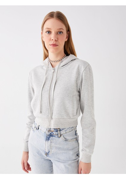 Yeni Sezon Kapüşonlu Düz Crop Kadın Kalın Fermuarlı Sweatshirt fiyatları