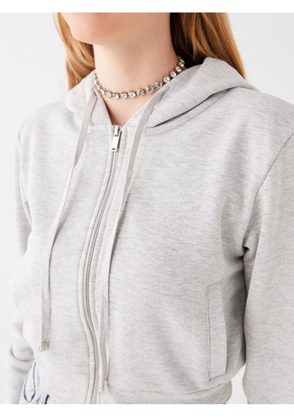 Yeni Sezon Kapüşonlu Düz Crop Kadın Kalın Fermuarlı Sweatshirt fırsatları