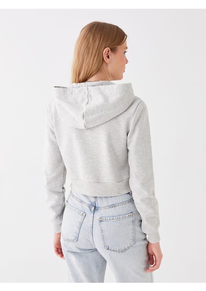 Yeni Sezon Kapüşonlu Düz Crop Kadın Kalın Fermuarlı Sweatshirt indirimleri