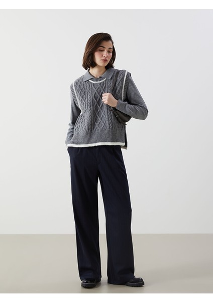 Yeni Sezon Loose Fit Çizgili Kadın Pantolon