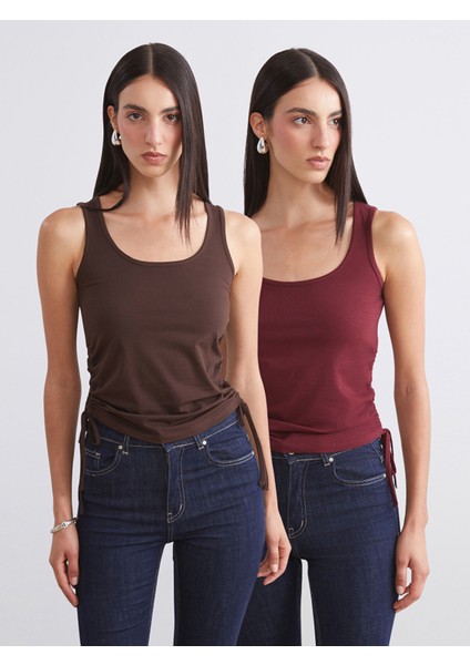 Yeni Sezon Kare Yaka Büzgülü Kadın Atlet 2'li