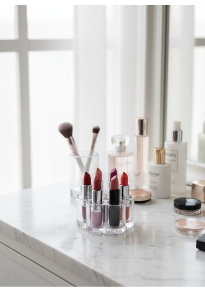 6 Bölmeli Şeffaf Kapaklı Ruj Organizeri - Makyaj Organizeri