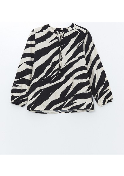 Yeni Sezon Bağlamalı Yaka Desenli Uzun Kollu Kadın Bluz indirimleri