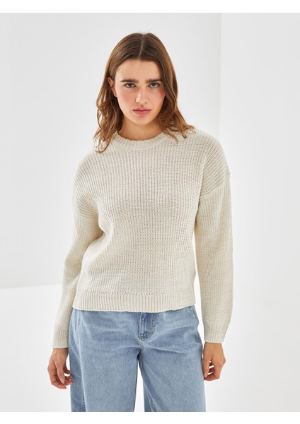 Yeni Sezon Bisiklet Yaka Parlak Görünümlü Kadın Triko Kazak