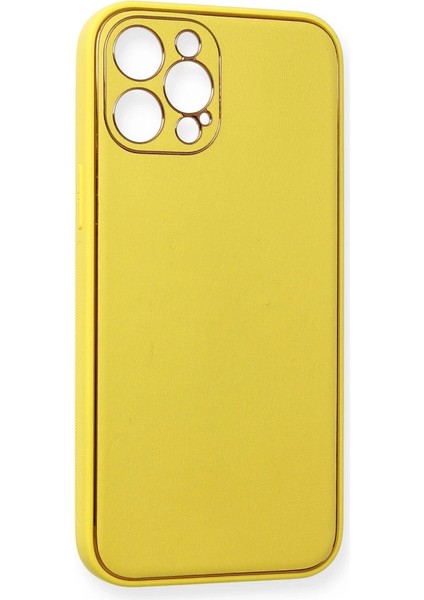 Iphone 12 Pro Max Kılıf Coco Deri Silikon Kapak - Sarı modelleri