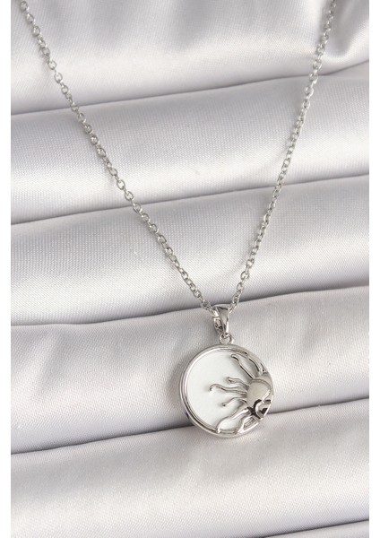 316L Çelik Gümüş Renk Zincir Beyaz Mineli Gün Batımı Model Kadın Kolye - TJ-BKO9999