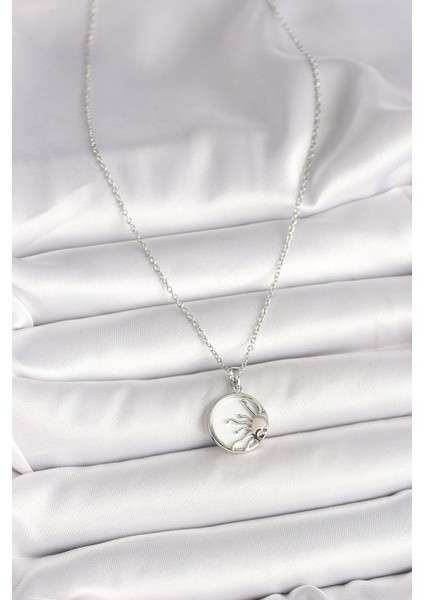 316L Çelik Gümüş Renk Zincir Beyaz Mineli Gün Batımı Model Kadın Kolye - TJ-BKO9999 fiyatları