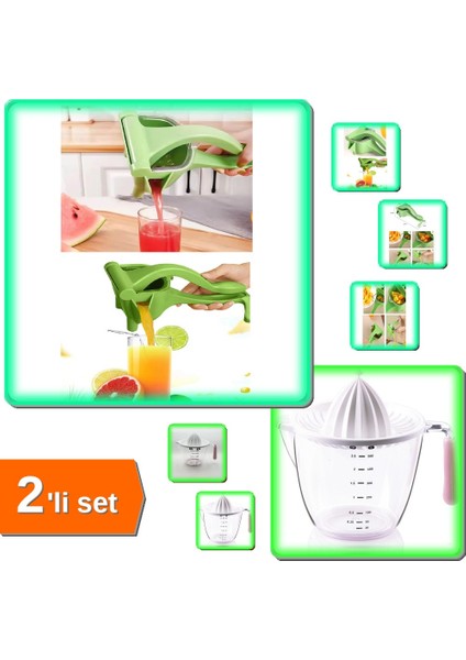Kollu Manuel Meyve Sıkacağı + 1000 ml Narenciye Sıkacağı - 2li Set H5W9U1