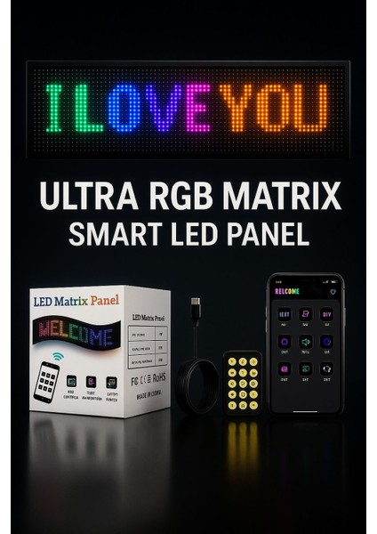 LED Matrix Panel – Mobil Kontrollü Rgb Kayar Yazı ve Animasyon Ekranı | Uzaktan Kumandalı – Renkli Metin & Görsel Gösterimi