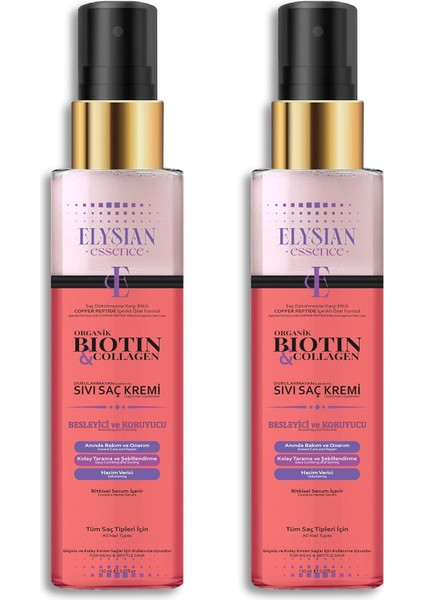 Elysian Essence Biotin & Collagen Sıvı Saç Kremi 2'li Set – Dökülme Karşıtı, Durulanmayan Sprey, Hızlı Uzatma Etkili, Besleyici ve Koruyucu 150 ml modelleri