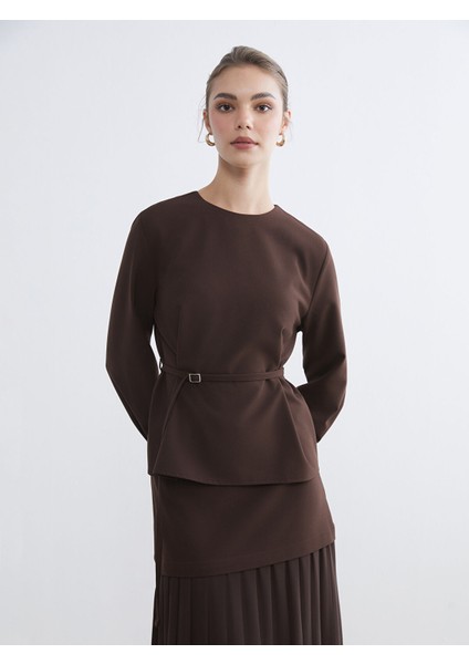 Yeni Sezon Bisiklet Yaka Kemerli Bluz