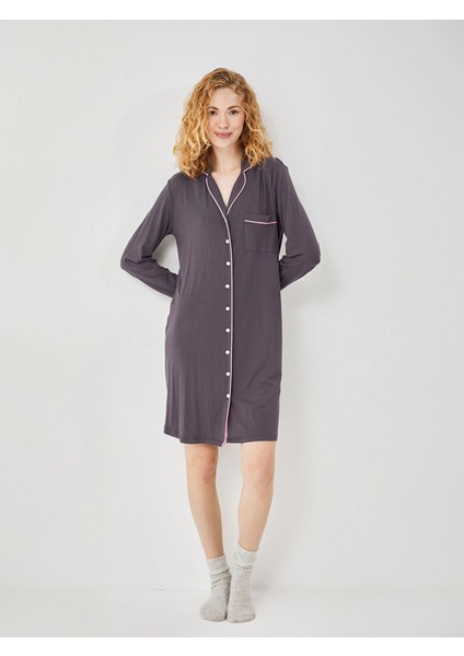 Yeni Sezon Gömlek Yaka Kadın Gecelik
