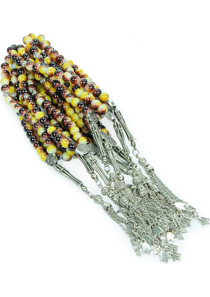 10 Adet 33LÜ Hac Umre Hediyelik Tesbih - Kahverengi Sarı modelleri