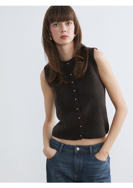 Yeni Sezon Bisiklet Yaka Kadın Triko Yelek