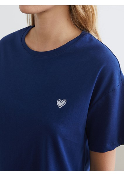 Yeni Sezon Bisiklet Yaka Baskılı Kadın Pijama Takımı modelleri