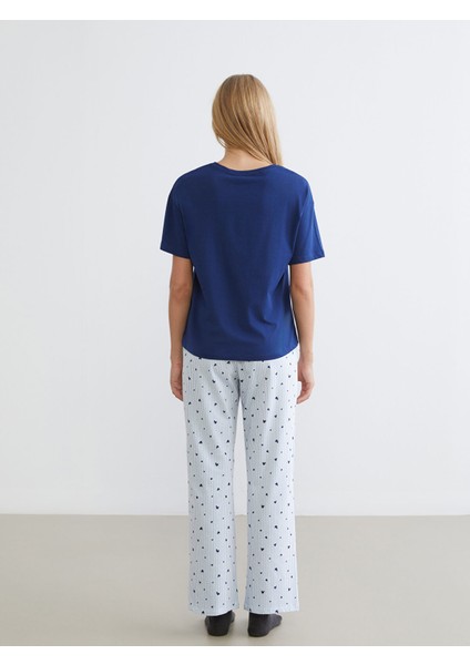 Yeni Sezon Bisiklet Yaka Baskılı Kadın Pijama Takımı fırsatları