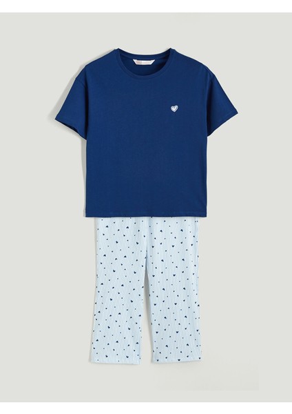 Yeni Sezon Bisiklet Yaka Baskılı Kadın Pijama Takımı indirimleri