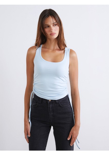 Yeni Sezon Kare Yaka Büzgülü Kadın Atlet 2'li modelleri