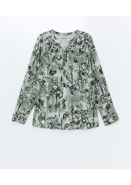 Yeni Sezon Kaçık Yaka Desenli Uzun Kollu Kadın Bluz indirimleri