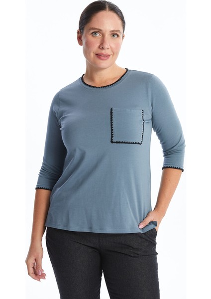 Yeni Sezon Bisiklet Yaka Nakışlı Kadın Tişört