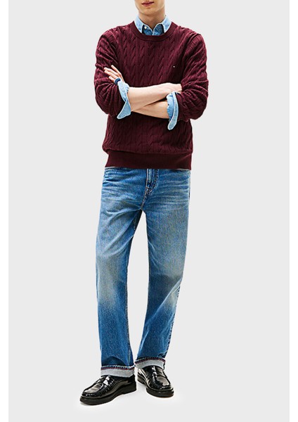 Pamuklu Relaxed Fit Örgülü Bisiklet Yaka Kazak Erkek Kazak MW0MW33132 Xıh modelleri