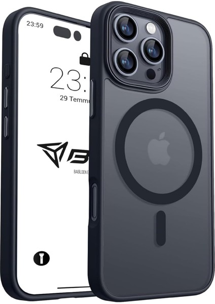 Için Kılıf Kamera Korumalı Şarj Özellikli Mat Şeffaf Renkli Kılıf ( 16 Pro Siyah)