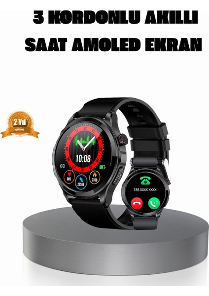 Amoled Ekranlı Smaartwatch – 3 Kordonlu Kalp Atış & Uyku Takipli Akıllı Saat - ?96?89E9-6G909