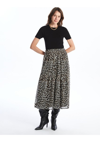 Yeni Sezon Beli Lastikli Leopar Desenli Kadın Etek